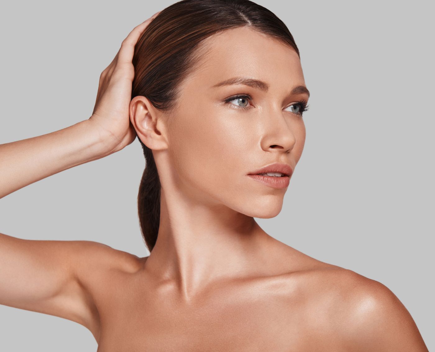 spectra laser peel patient model touching her hair