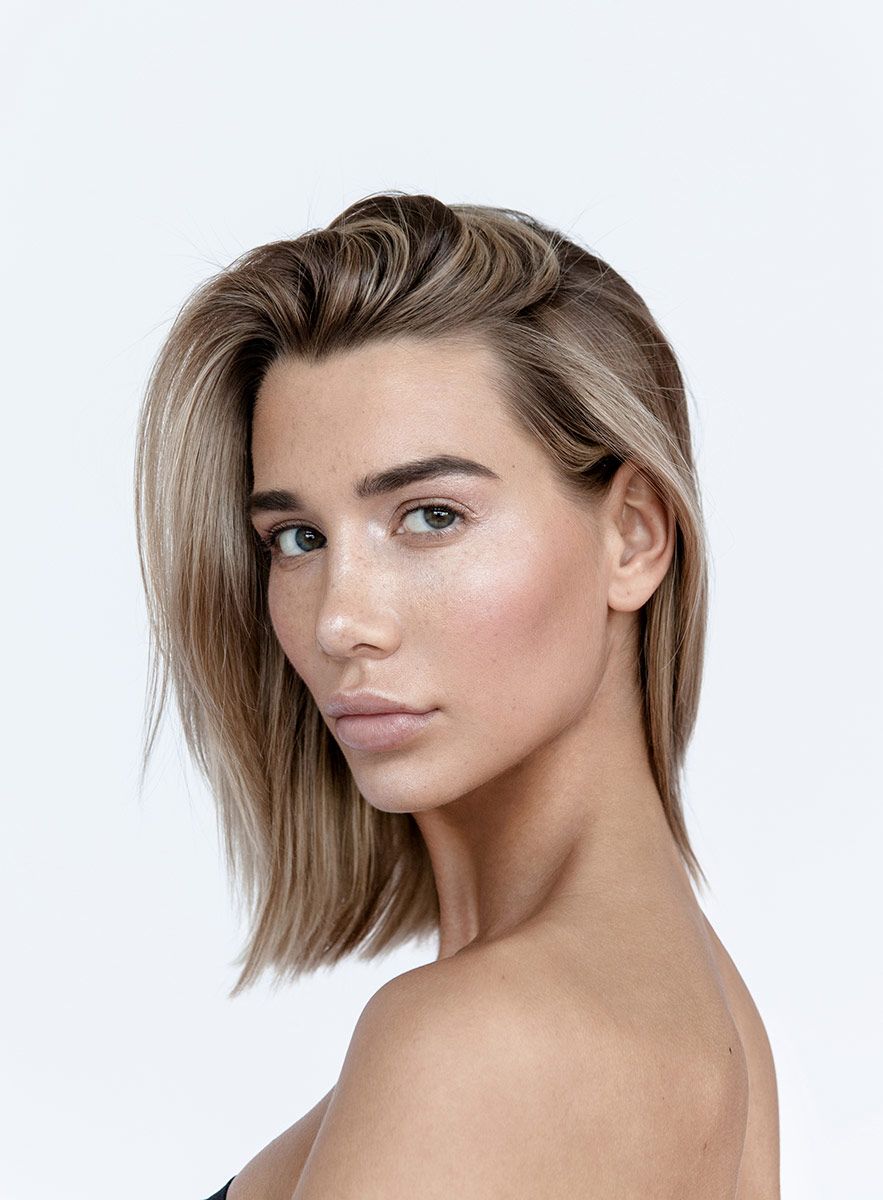 Keravive patient model with blonde hair